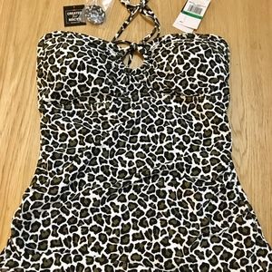 MICHAEL KORS Leopard O-Ring Halter Bandeau Top